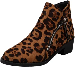 Womens Boots Women's Suede 2 Zipper Ankle Boots Short Booties Low Block Heel Outdoor Work Pointed Bootie