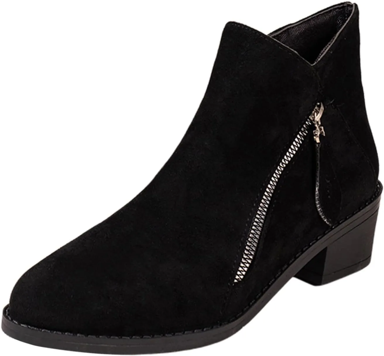 Womens Boots Women's Suede 2 Zipper Ankle Boots Short Booties Low Block Heel Outdoor Work Pointed Bootie