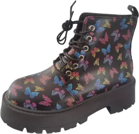 Womens Boots Women's Y2K Butterfly Lace-Up Combat Boots Thick Platform Gothic Halloween Bootie For Ladies
