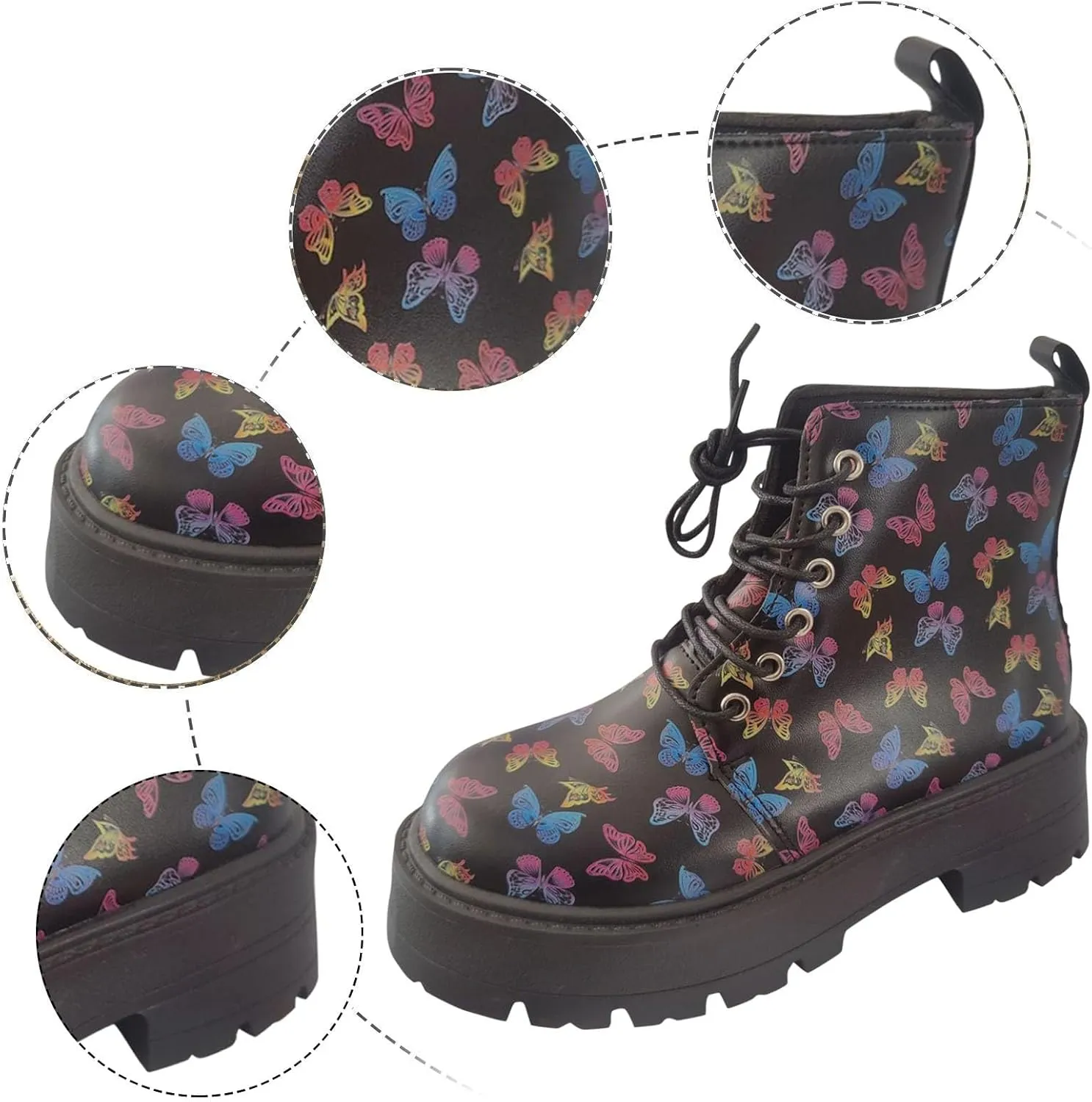Womens Boots Women's Y2K Butterfly Lace-Up Combat Boots Thick Platform Gothic Halloween Bootie For Ladies