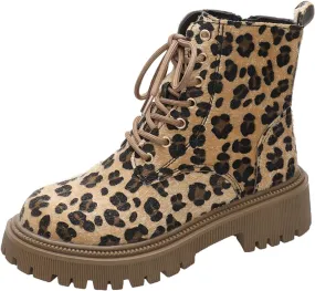 Womens Boots Women's Y2K Leopard Print Lace-Up Combat Boots Thick Platform Gothic Halloween Bootie Non-Slip