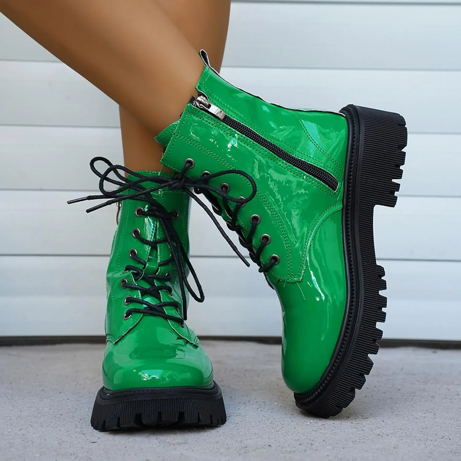Womens Boots Women's Y2K Lug Sole Lace-Up Combat Boots Side Zipper Thick Platform Gothic Halloween Booties