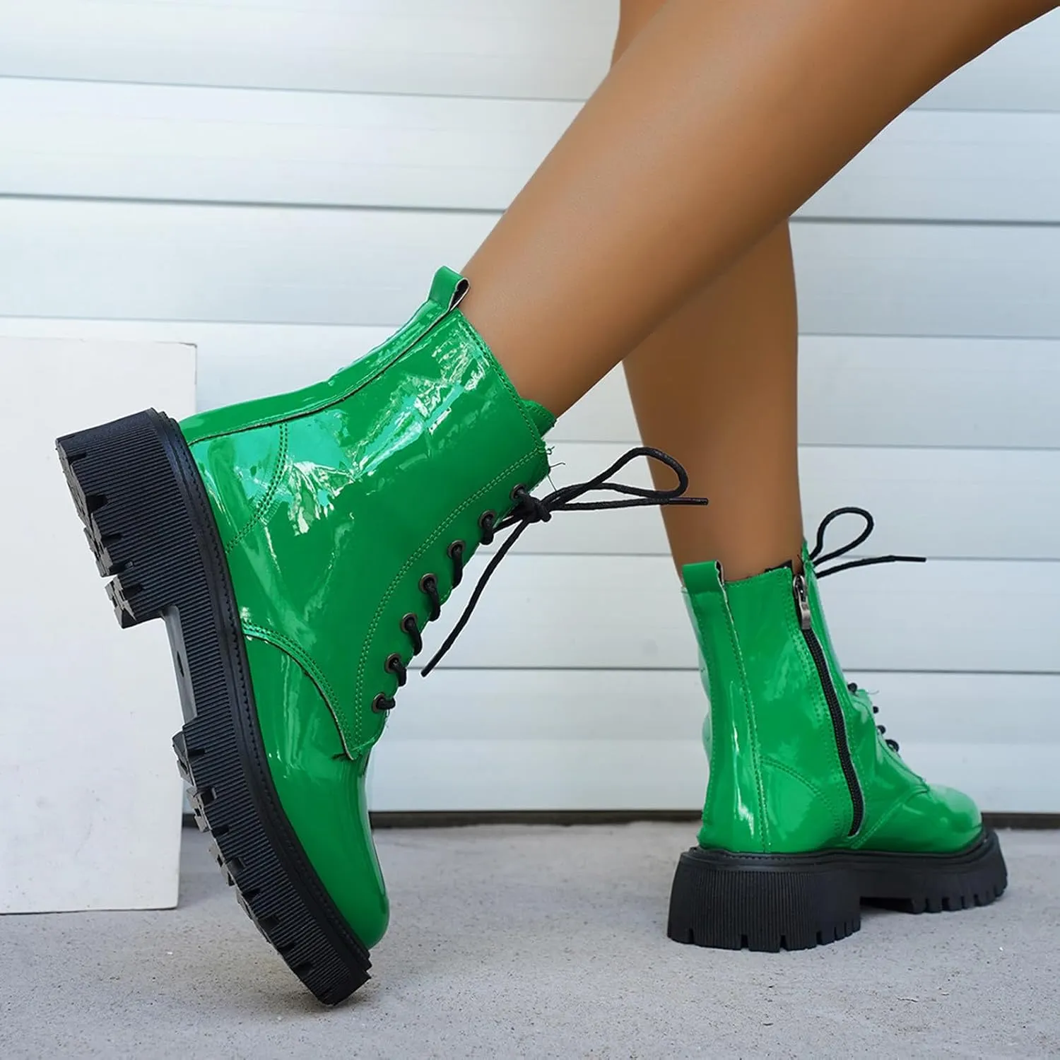 Womens Boots Women's Y2K Lug Sole Lace-Up Combat Boots Side Zipper Thick Platform Gothic Halloween Booties