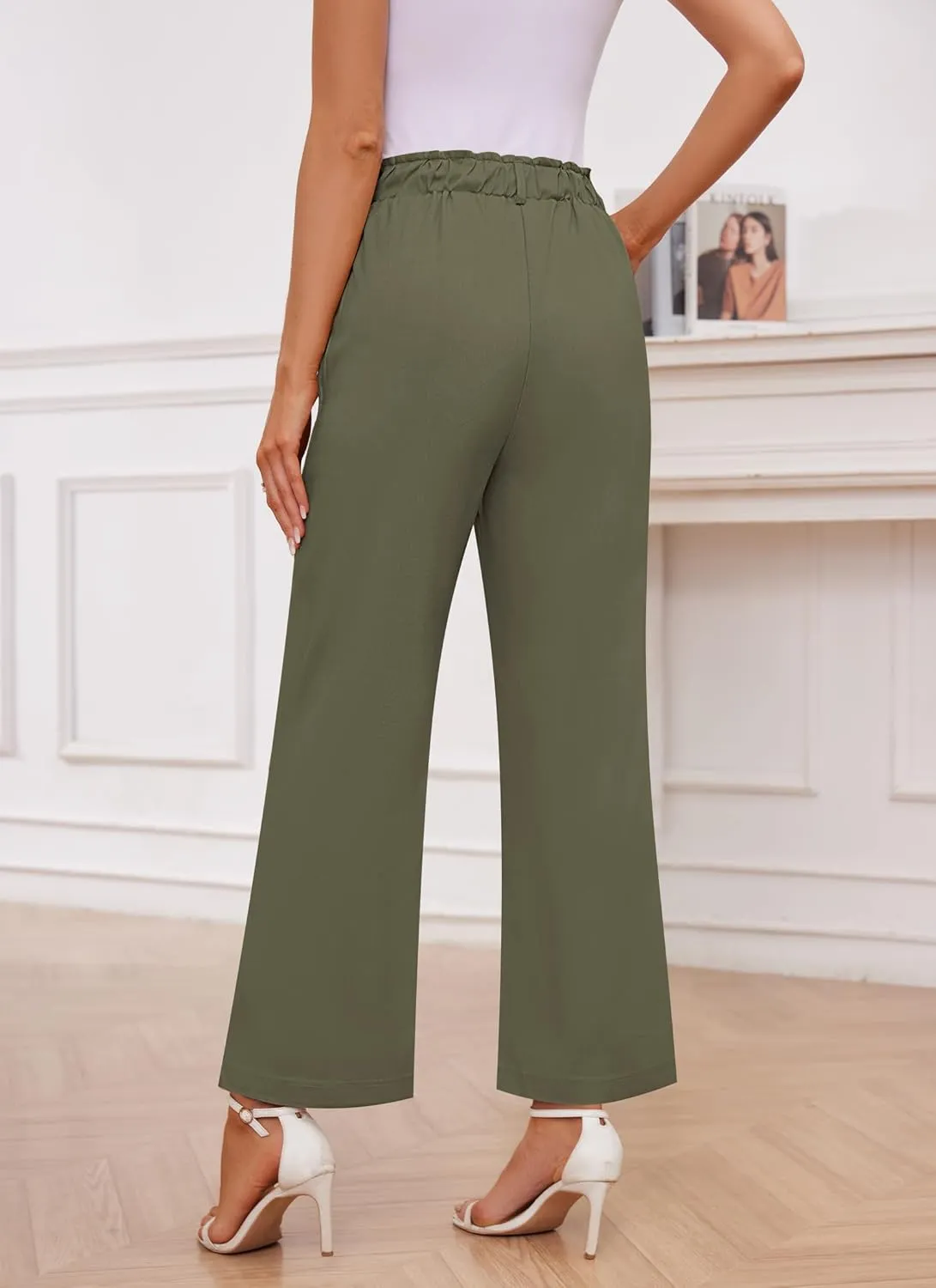 Women's Brown High Waisted Wide Leg Dress Pants - Casual Palazzo Trousers - Medium
