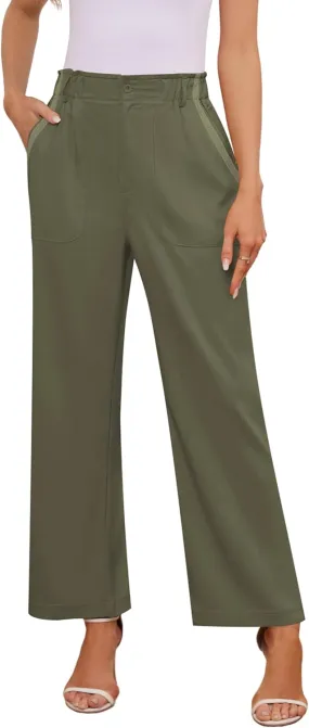 Women's Brown High Waisted Wide Leg Dress Pants - Casual Palazzo Trousers - Medium