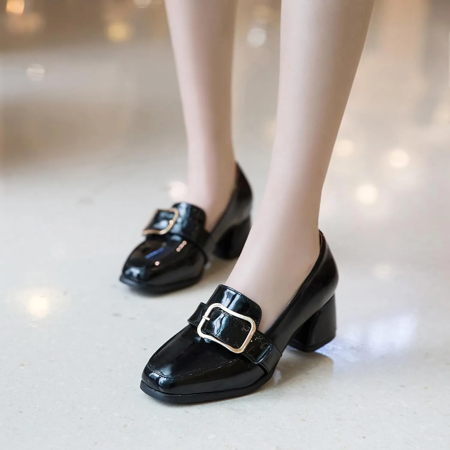 Womens Casual Loafers Slip On Block Heel Shoes