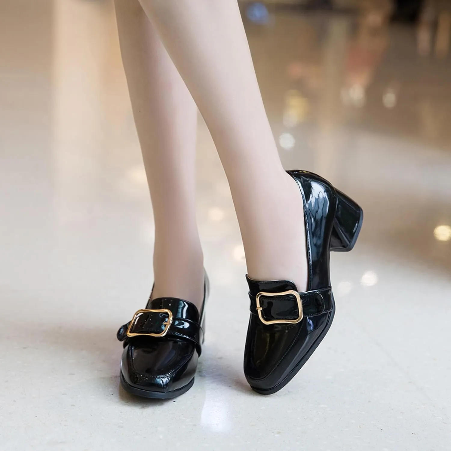 Womens Casual Loafers Slip On Block Heel Shoes