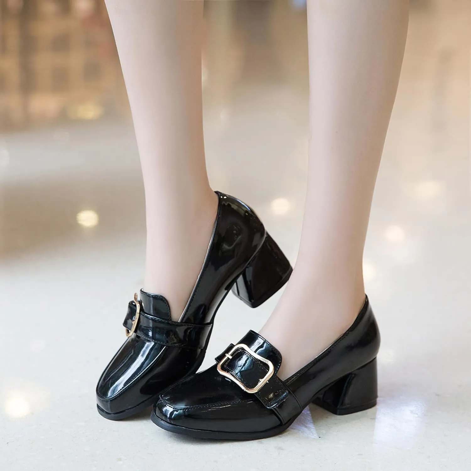 Womens Casual Loafers Slip On Block Heel Shoes