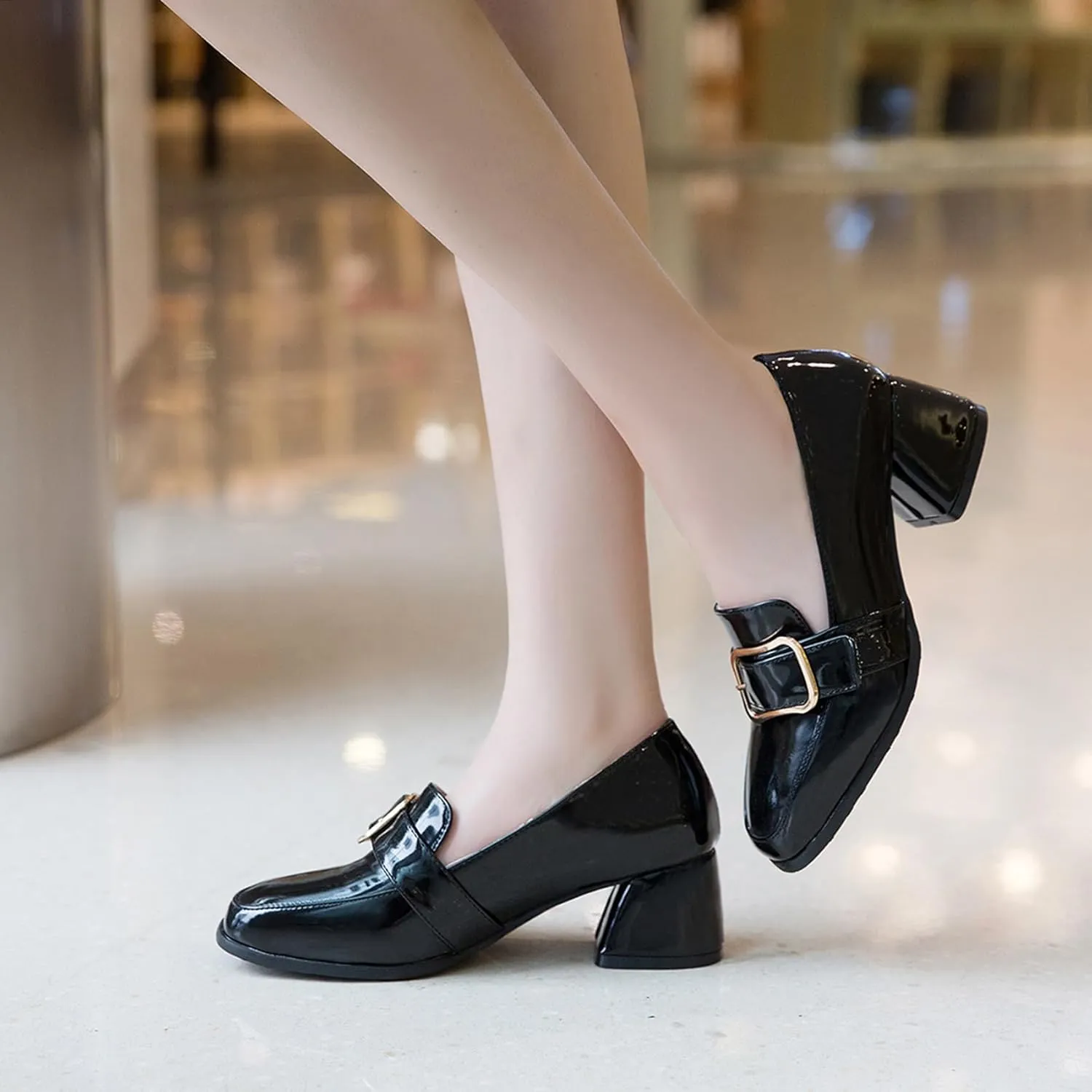 Womens Casual Loafers Slip On Block Heel Shoes