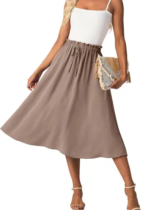 Womens Causal High Waisted Summer Midi Skirts Flowy Palazzo A-Line Long Skirt with Pockets