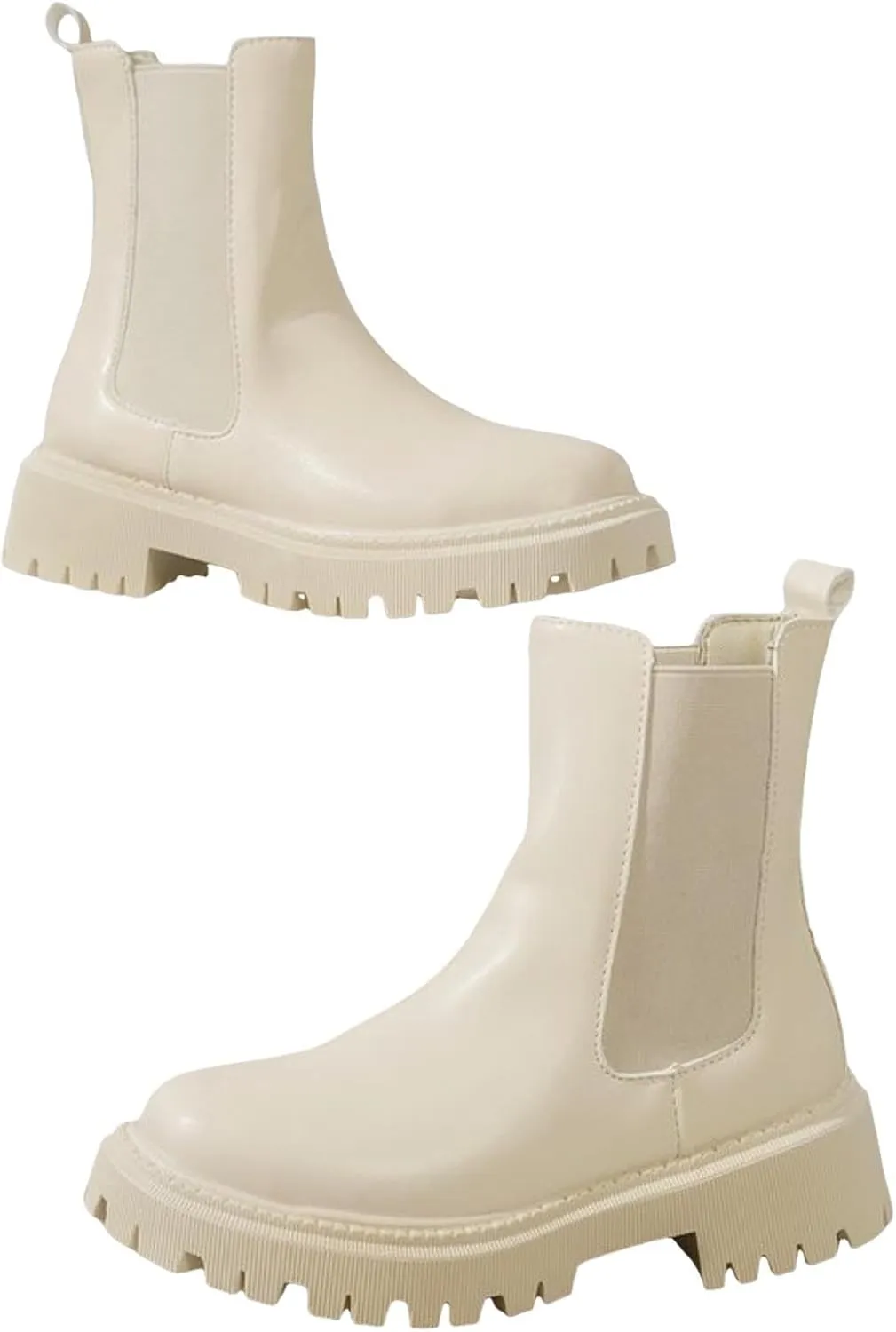 Womens Chelsea Boots Combat Boots Womens Fashion Round Toe Solid Color Lug Sole Elastic Thick Bottom Boots For Women