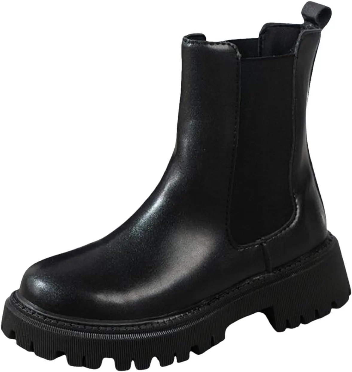Womens Chelsea Boots Combat Boots Womens Fashion Round Toe Solid Color Lug Sole Elastic Thick Bottom Boots For Women