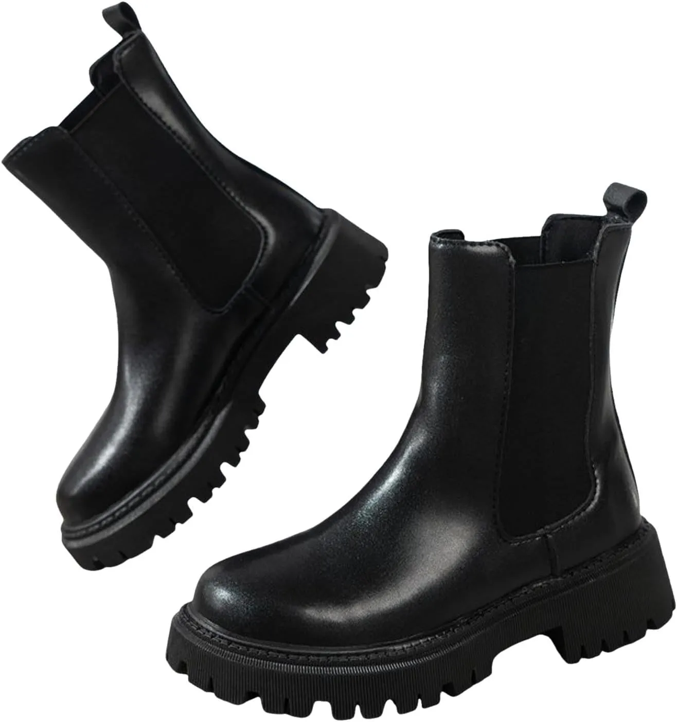 Womens Chelsea Boots Combat Boots Womens Fashion Round Toe Solid Color Lug Sole Elastic Thick Bottom Boots For Women