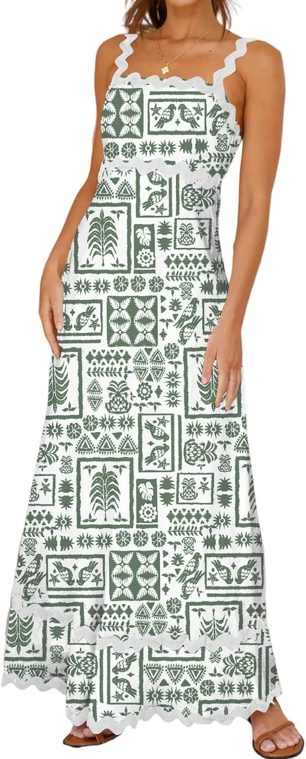Women's Classy Sleeveless Lemon Print Maxi RIC Rac Dress