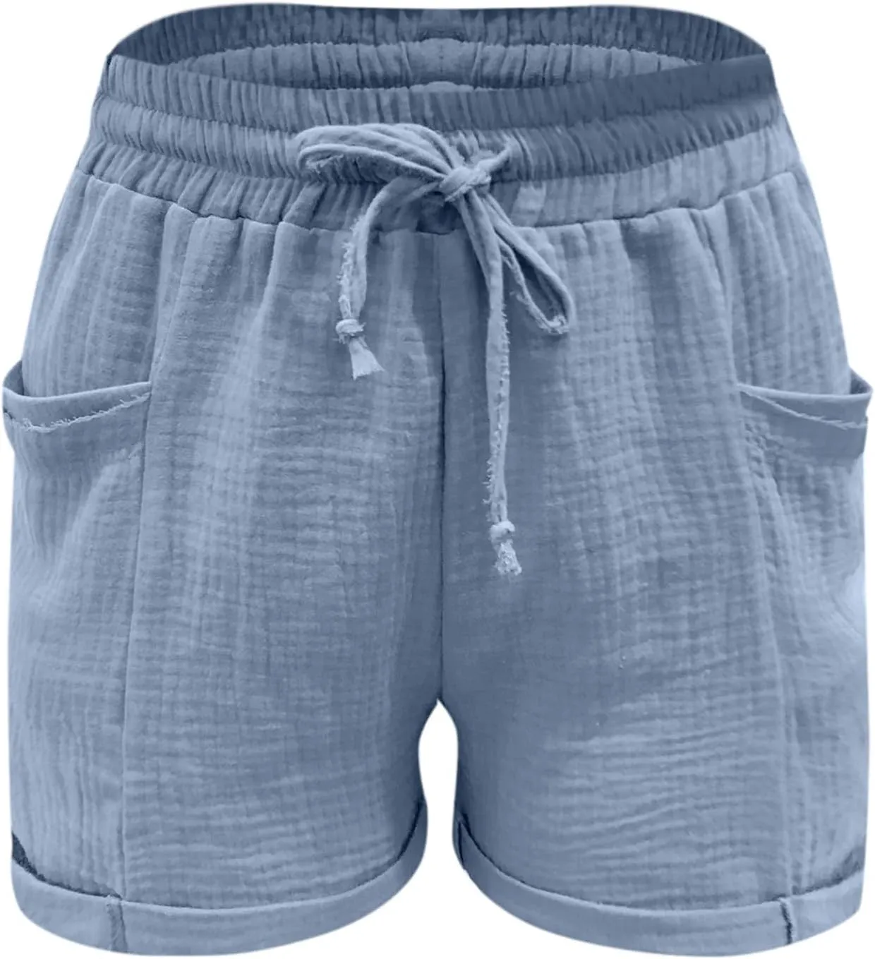 Womens Cotton Shorts, Linen Shorts for Women Summer Casual Shorts Drawstring Elastic Waist Beach Hiking Shorts
