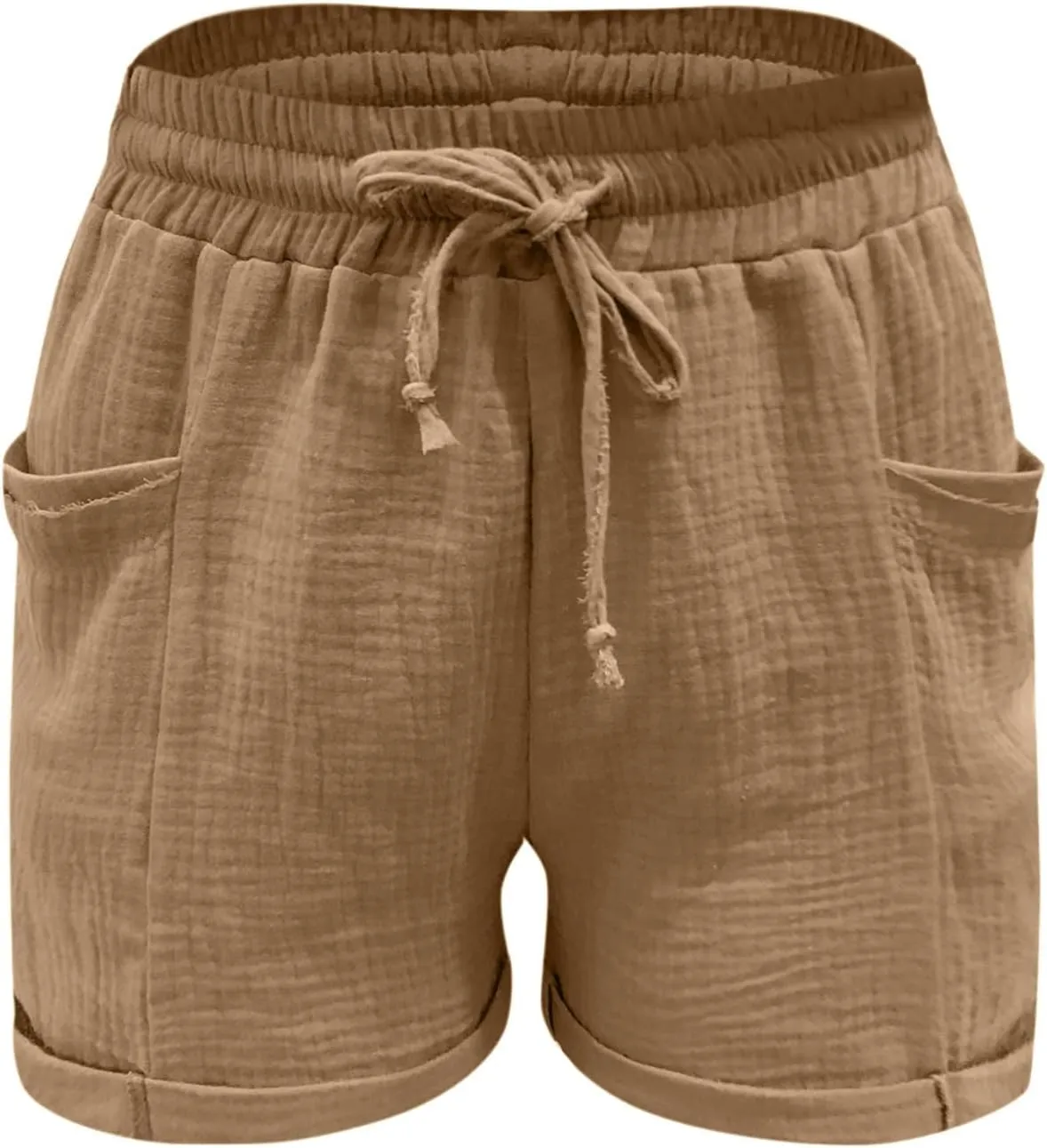 Womens Cotton Shorts, Linen Shorts for Women Summer Casual Shorts Drawstring Elastic Waist Beach Hiking Shorts