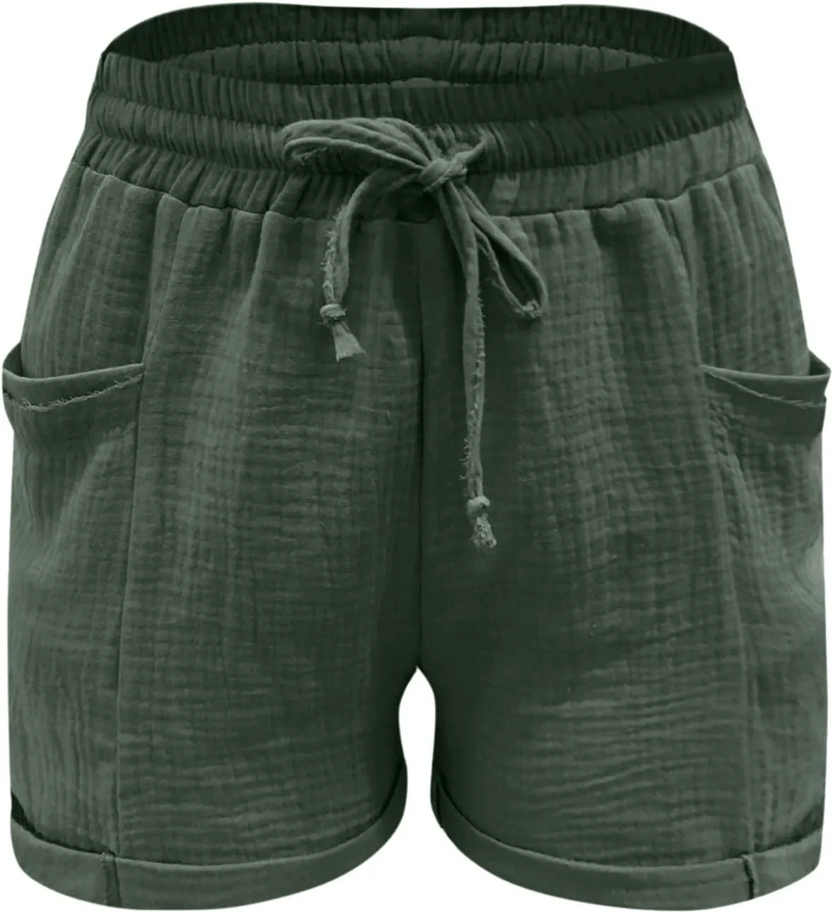 Womens Cotton Shorts, Linen Shorts for Women Summer Casual Shorts Drawstring Elastic Waist Beach Hiking Shorts