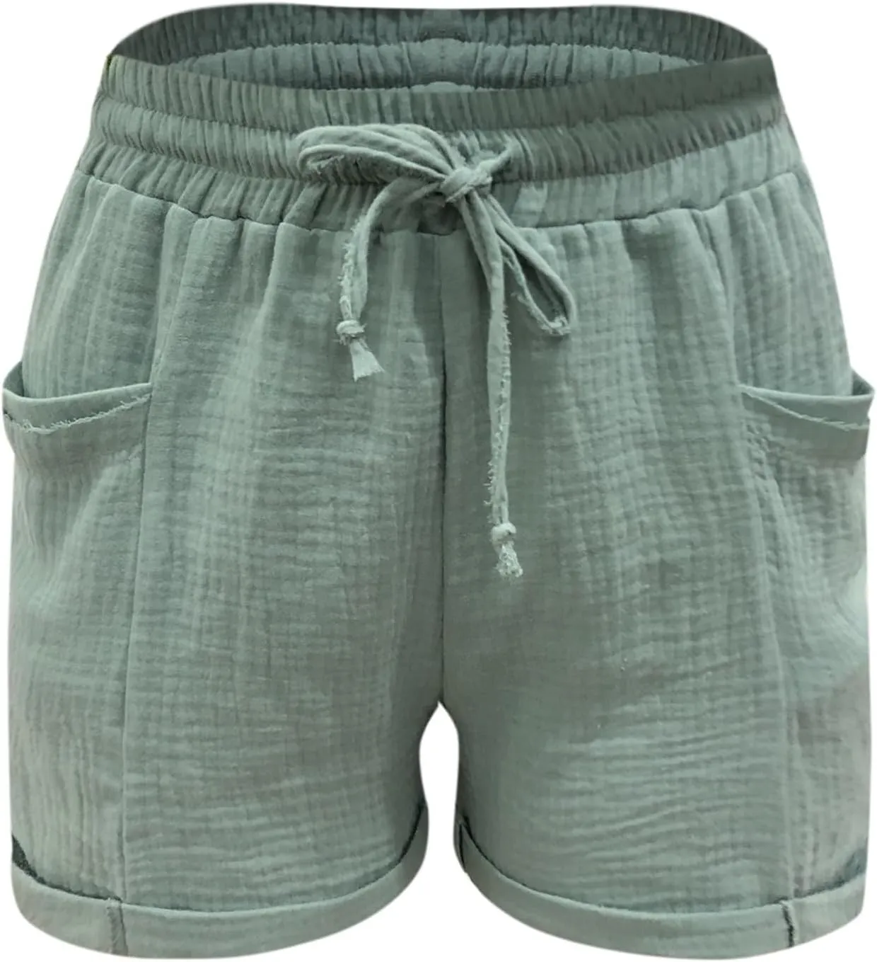 Womens Cotton Shorts, Linen Shorts for Women Summer Casual Shorts Drawstring Elastic Waist Beach Hiking Shorts