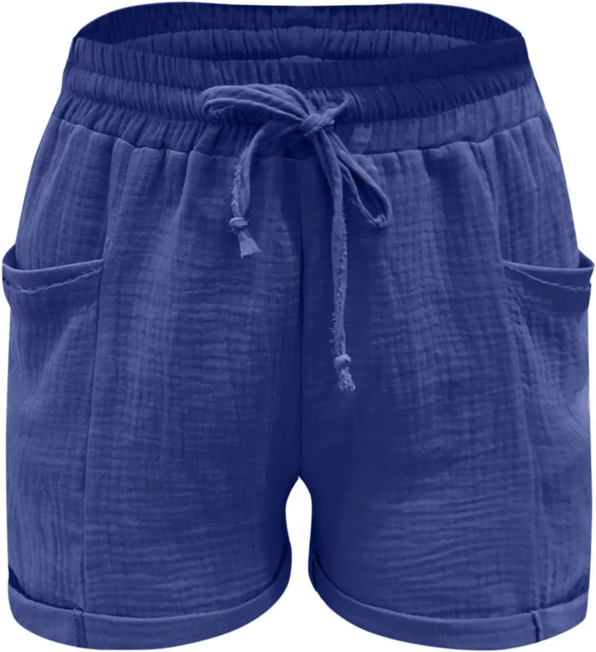 Womens Cotton Shorts, Linen Shorts for Women Summer Casual Shorts Drawstring Elastic Waist Beach Hiking Shorts