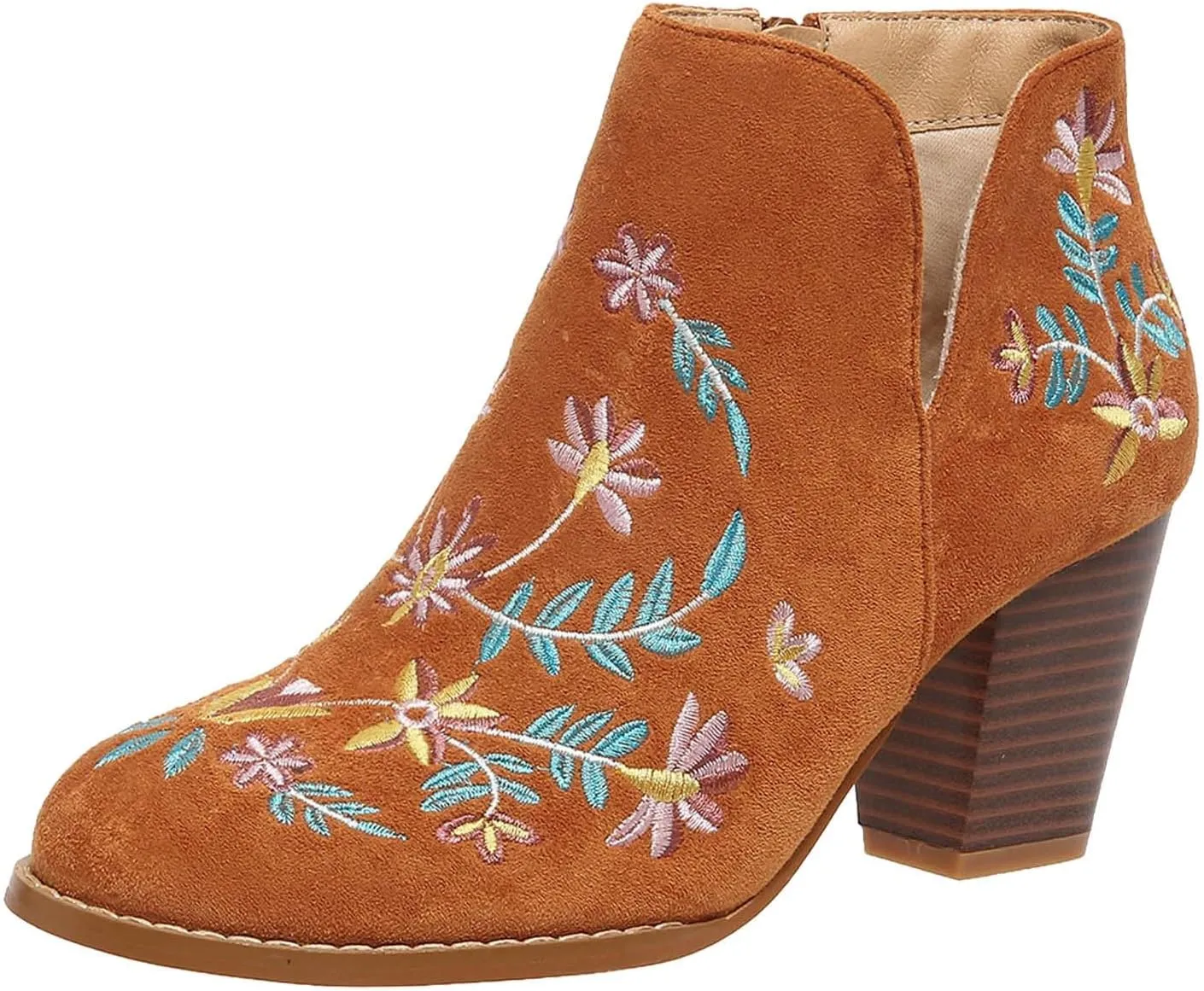 Womens Cowboy Boots Chunky Block Heel Pointed Toe Embroidery Womens Cowboy Boots Ankle Short Western Boots for Women
