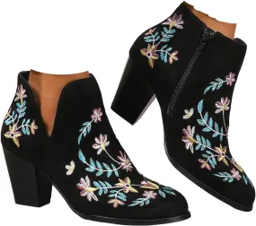 Womens Cowboy Boots Chunky Block Heel Pointed Toe Embroidery Womens Cowboy Boots Ankle Short Western Boots for Women
