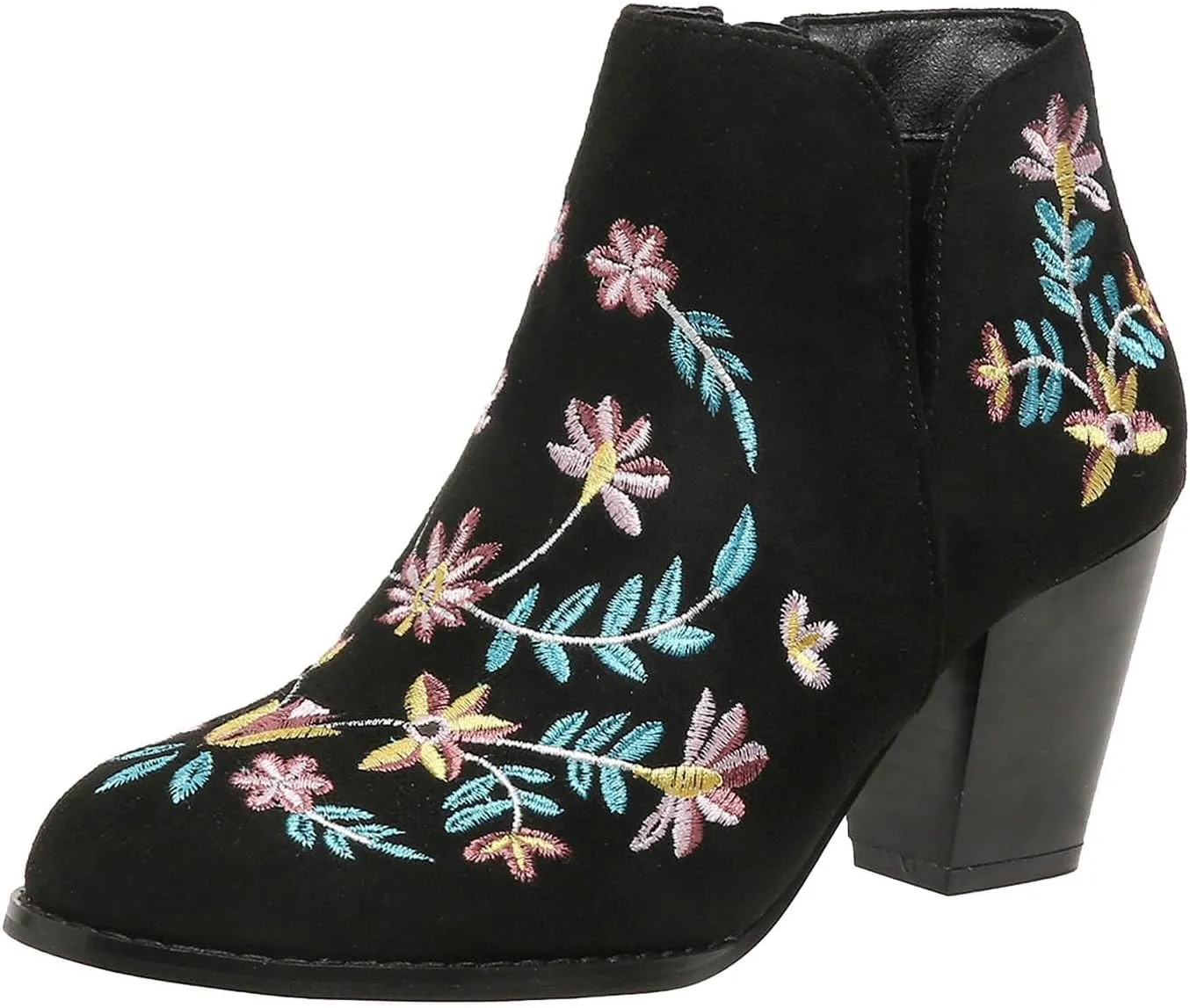 Womens Cowboy Boots Chunky Block Heel Pointed Toe Embroidery Womens Cowboy Boots Ankle Short Western Boots for Women
