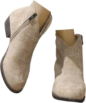 Womens Cowboy Boots Comfortable Chunky Block Heel Round Toe Western Womens Cowboy Boots Ankle Side Zipper Short Cowboy Boots