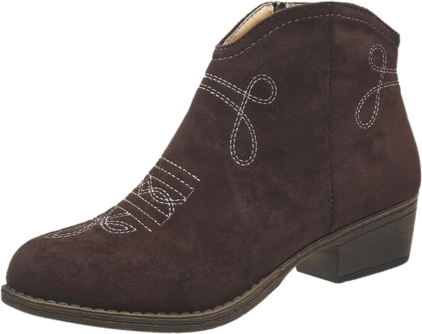 Womens Cowboy Boots Comfortable Chunky Block Heel Round Toe Western Womens Cowboy Boots Ankle Side Zipper Short Cowboy Boots