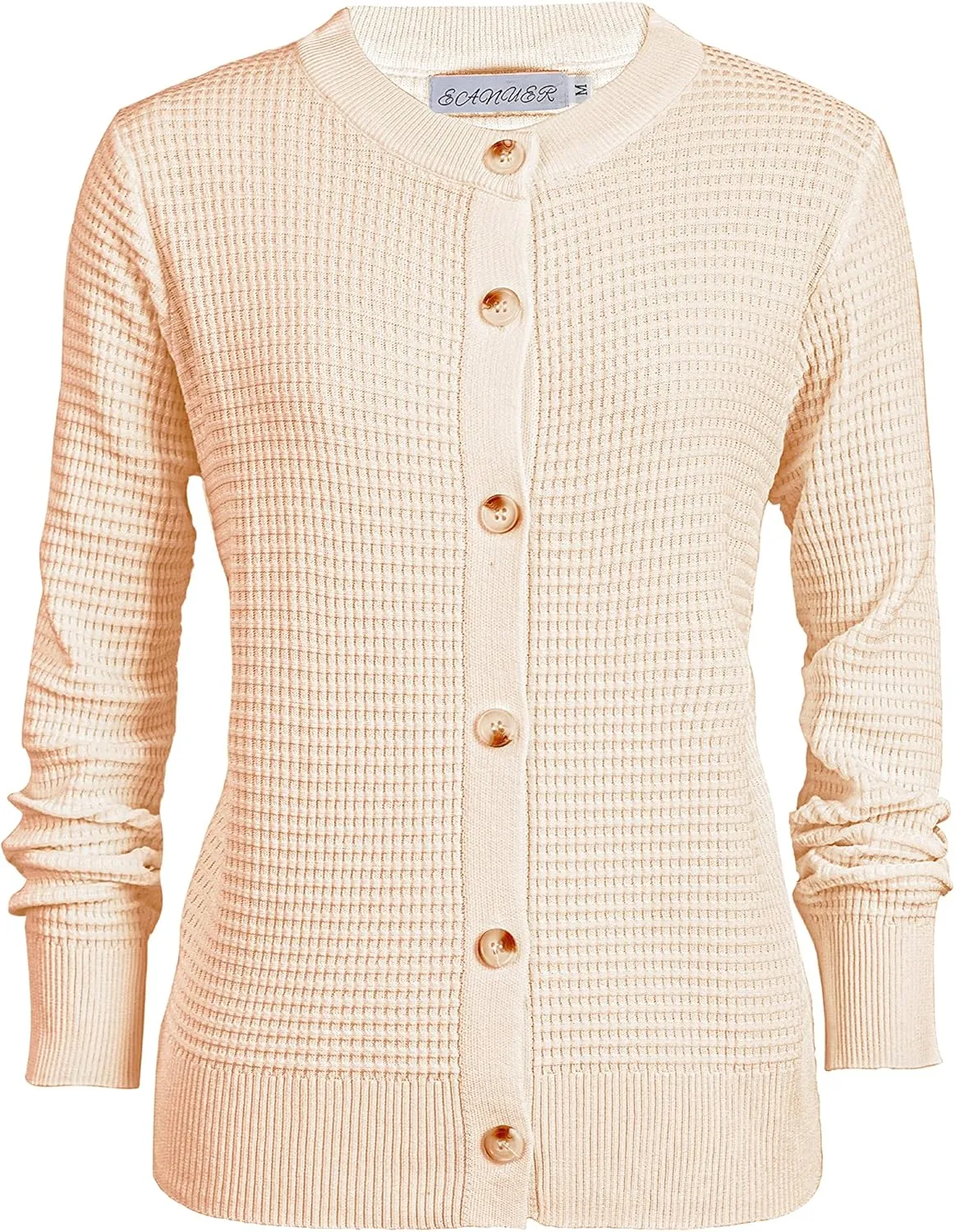 Women's Crew Neck Button Down Long Sleeve Solid Knit Classic Cardigan Sweater