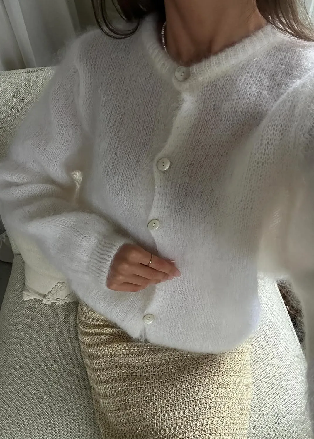 Women's Crewneck Solid Cardigan Casual Button Down Long Sleeve Knitwear Sweater Tops