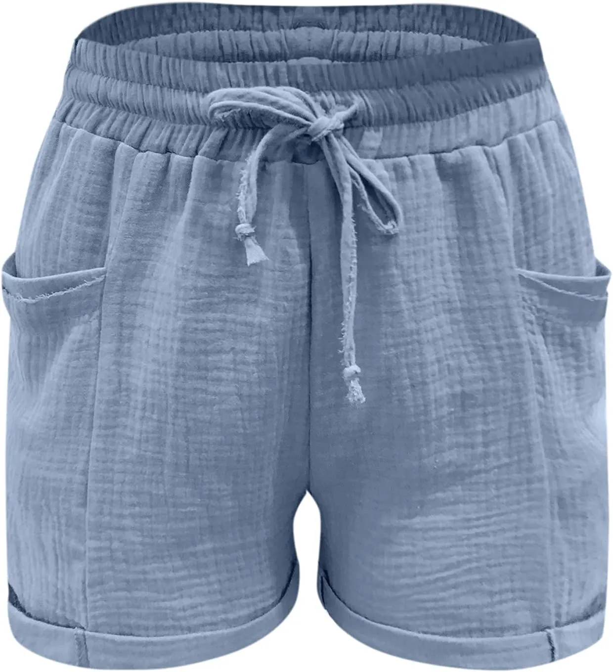 Womens Drawstring Shorts Elastic Waist Summer Casual Shorts with Pockets Comfy Linen Shorts High Waist Sweat Shorts