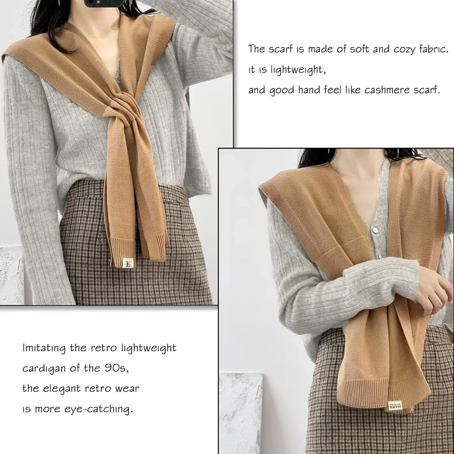 Women's Fashion Knitted Shawl - Khaki Sweater Shawl for Air-Conditioned Rooms