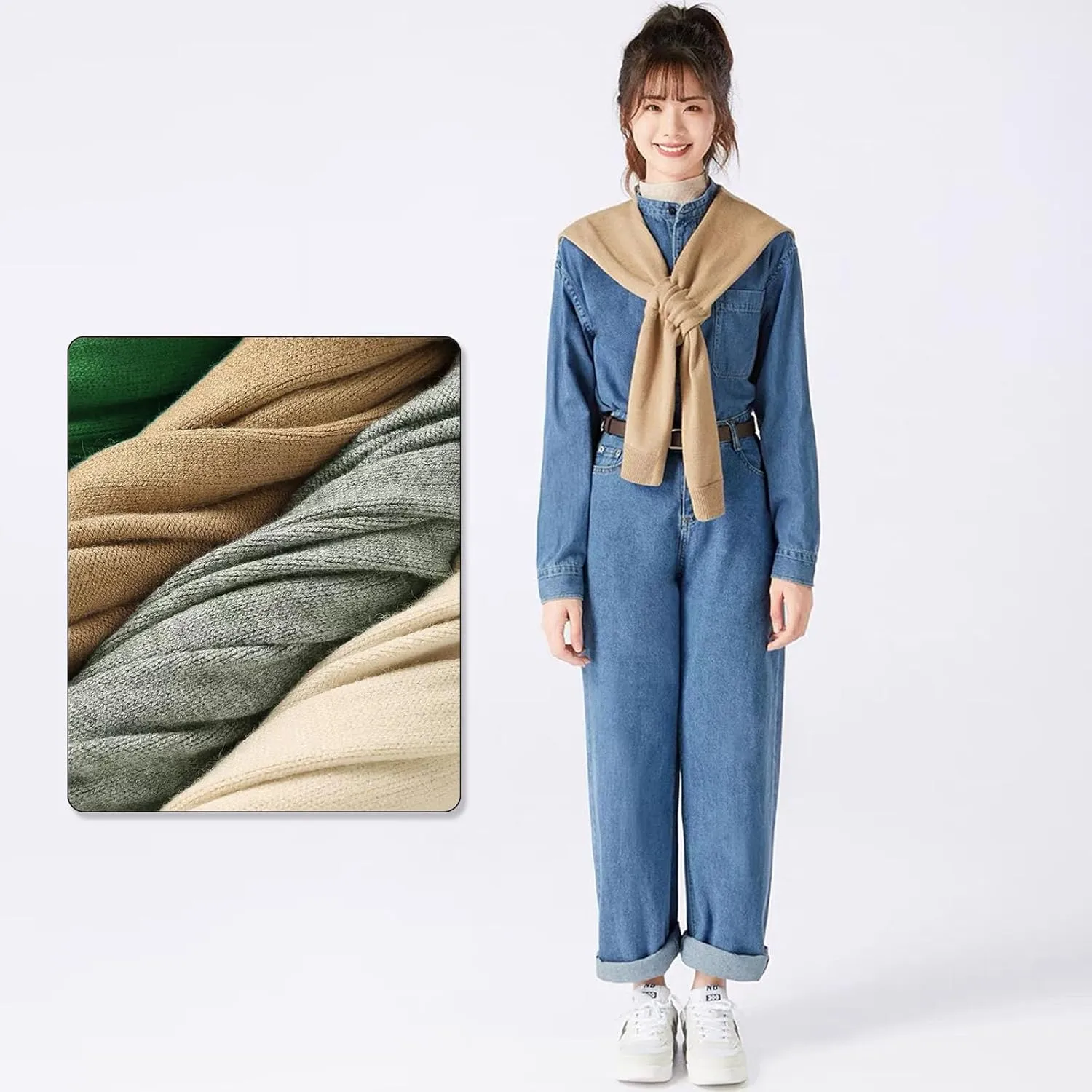 Women's Fashion Knitted Shawl - Khaki Sweater Shawl for Air-Conditioned Rooms