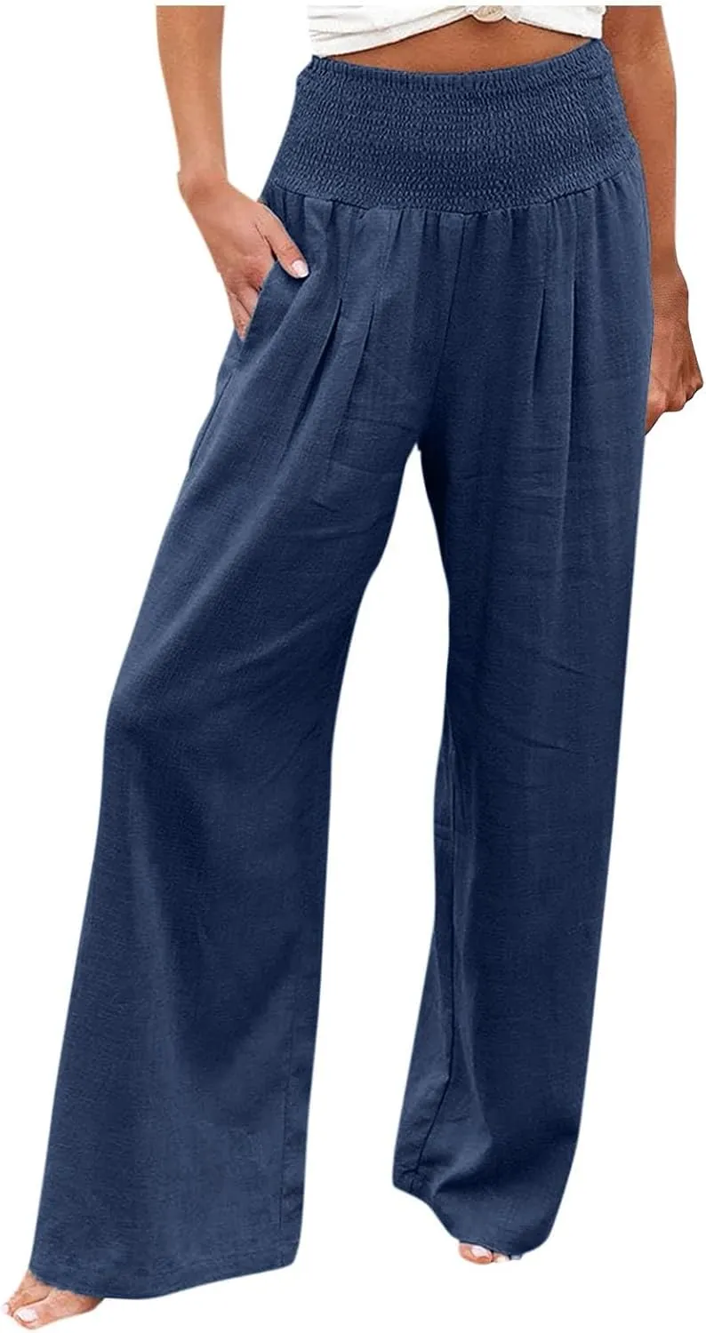 Women's Fashion Loose Casual Buttoned Wide Leg Dressy Loose Fit Pants