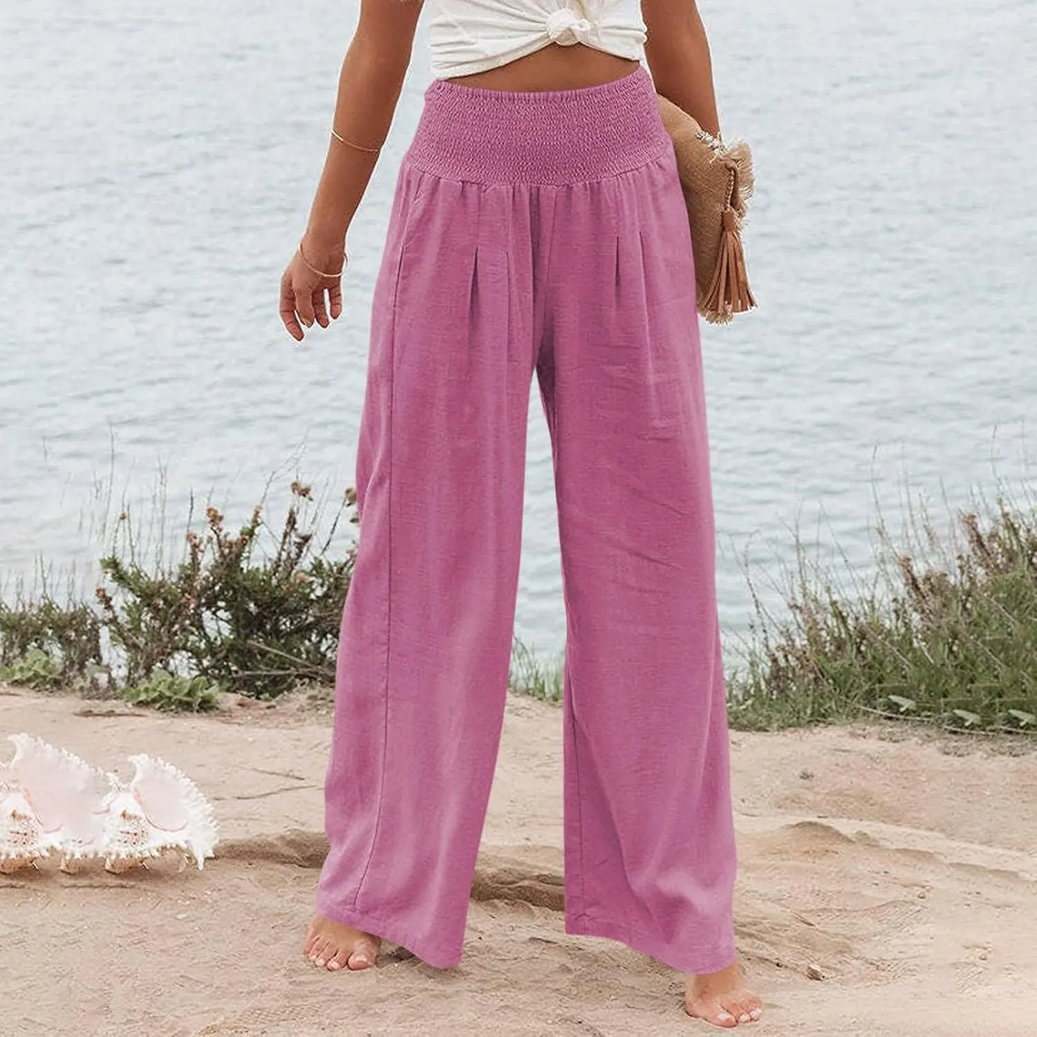 Women's Fashion Loose Casual Buttoned Wide Leg Dressy Loose Fit Pants