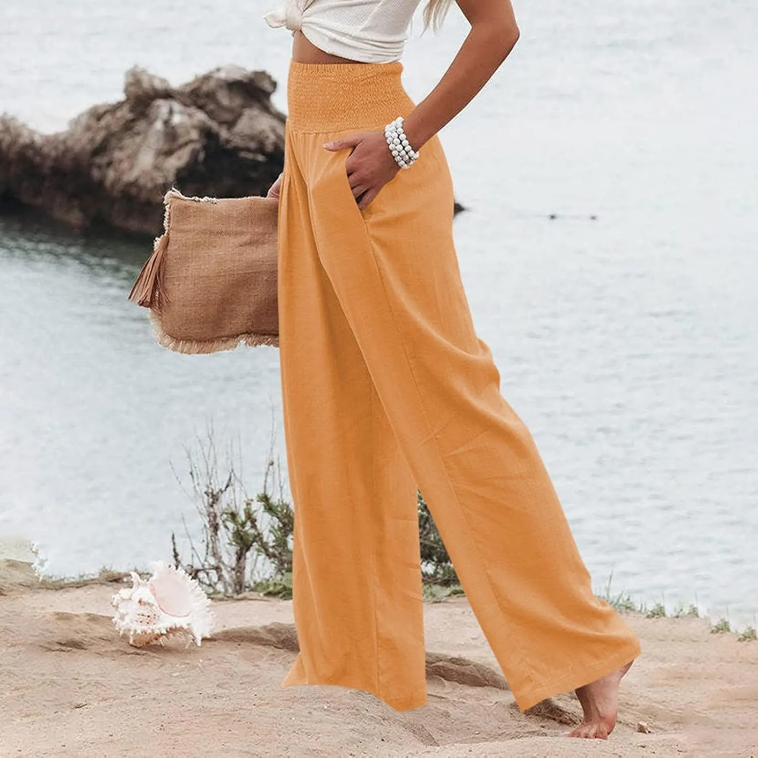 Women's Fashion Loose Casual Buttoned Wide Leg Dressy Loose Fit Pants