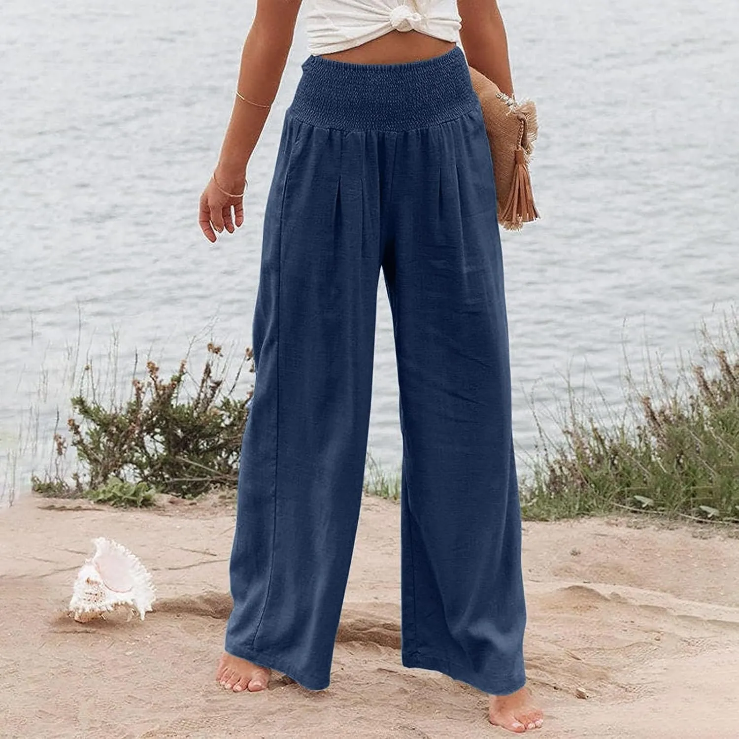 Women's Fashion Loose Casual Buttoned Wide Leg Dressy Loose Fit Pants