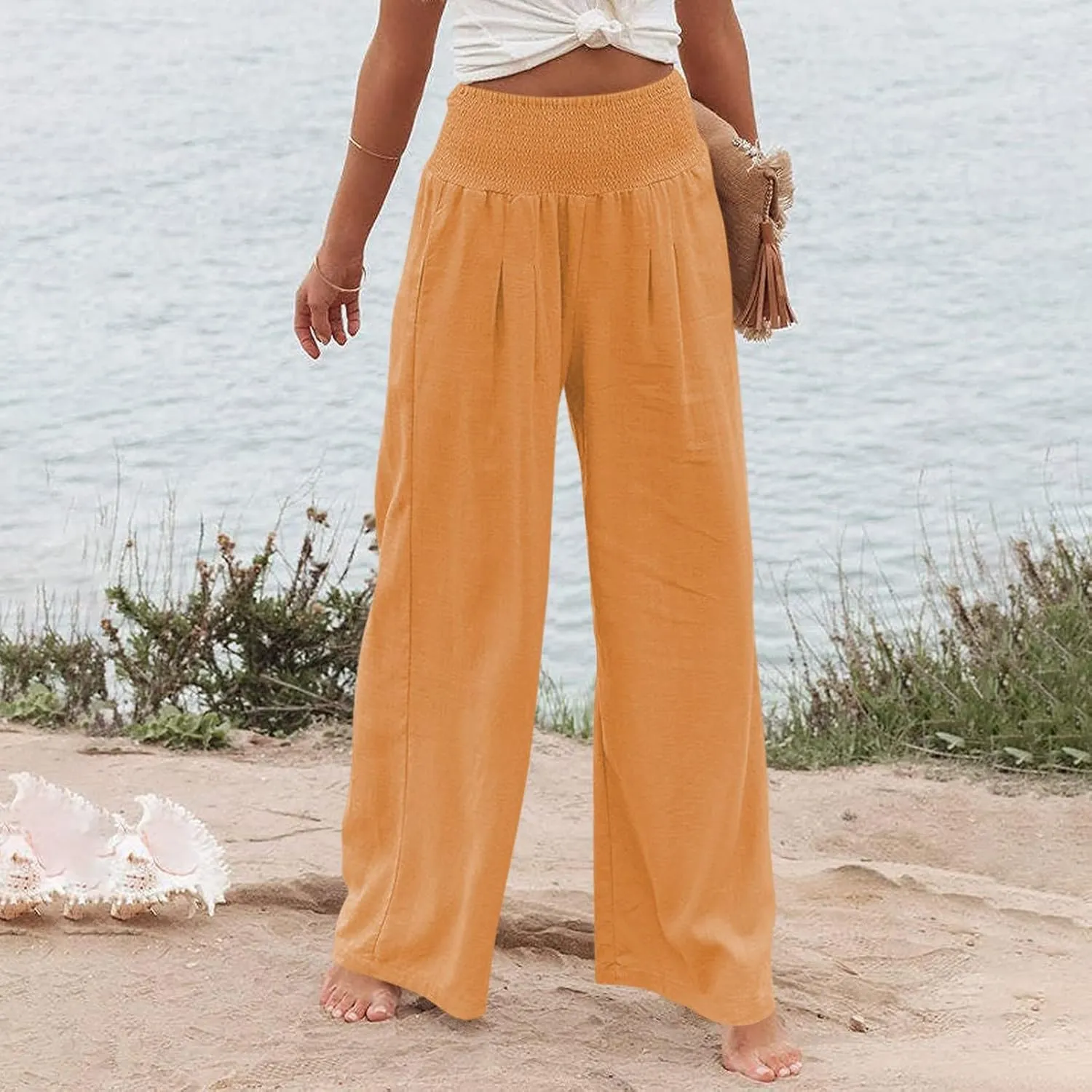 Women's Fashion Loose Casual Buttoned Wide Leg Dressy Loose Fit Pants