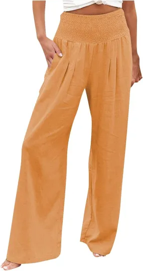 Women's Fashion Loose Casual Buttoned Wide Leg Dressy Loose Fit Pants
