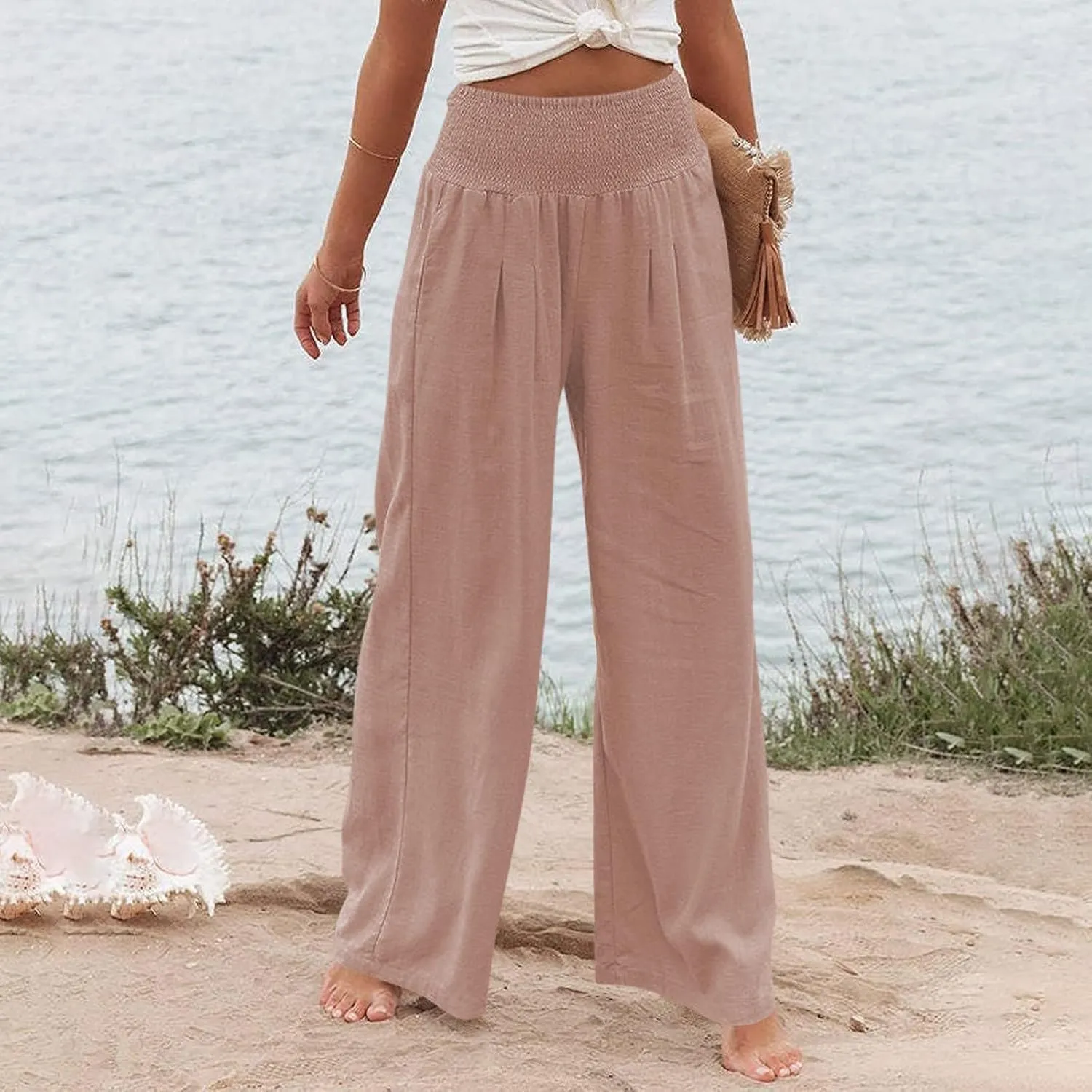 Women's Fashion Loose Casual Buttoned Wide Leg Dressy Loose Fit Pants