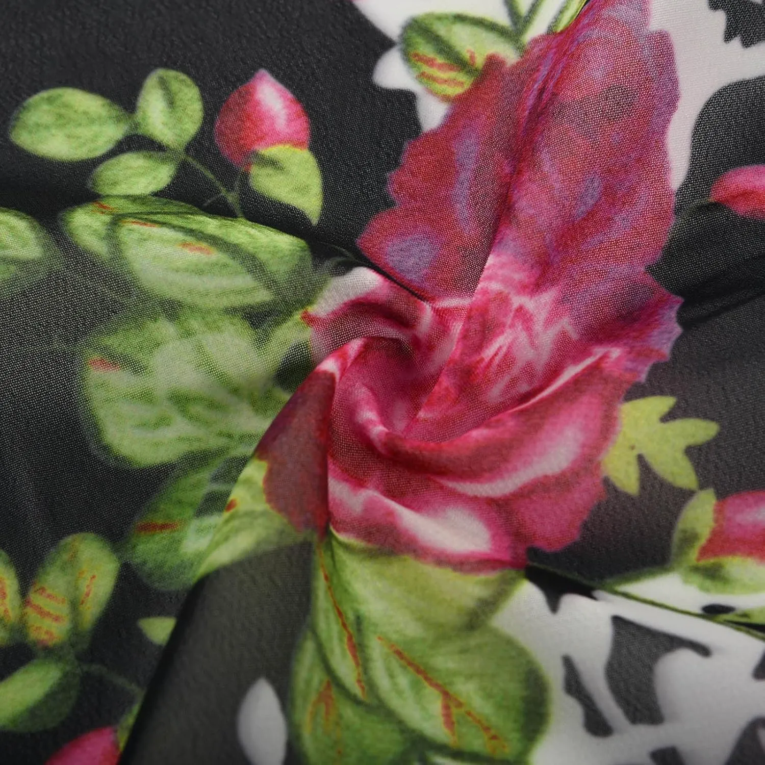 Women's Floral Print Puff Sleeve Kimono Cardigan Loose Cover Up Casual Blouse Tops