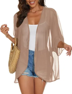 Womens Kimono Cardigans Beach Cover ups Swimwear Puff Sleeve Loose Casual Summer Tops