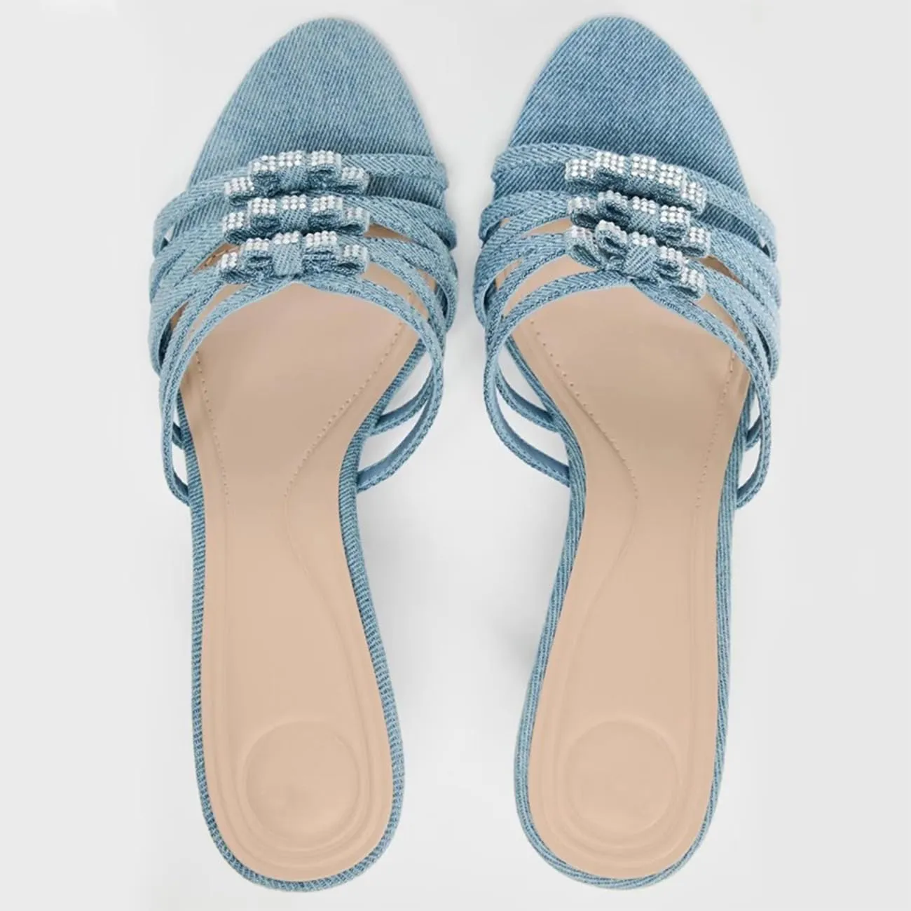 Womens Kitten Heels Bow Mesh Sandals