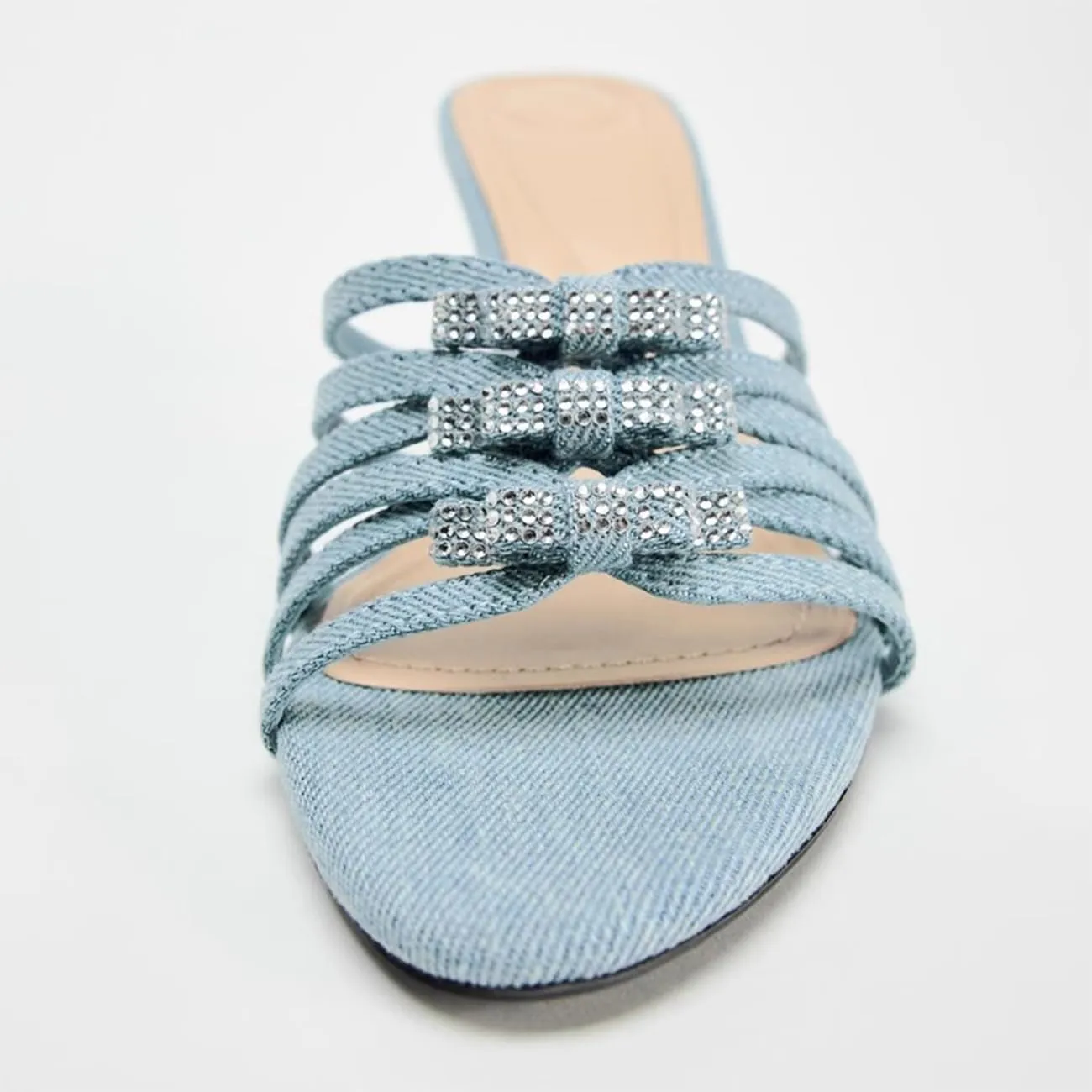 Womens Kitten Heels Bow Mesh Sandals