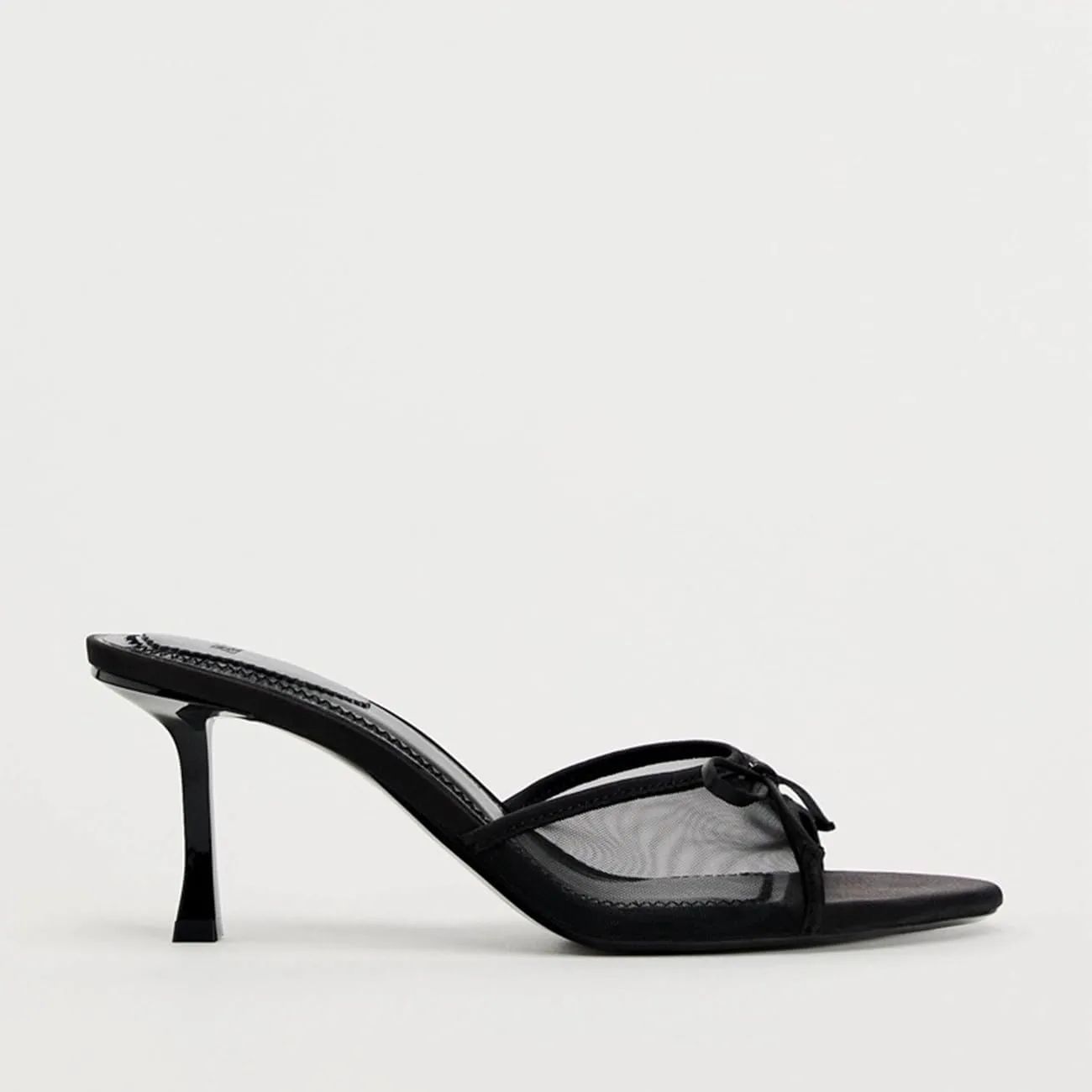 Womens Kitten Heels Bow Mesh Sandals