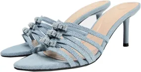 Womens Kitten Heels Bow Mesh Sandals