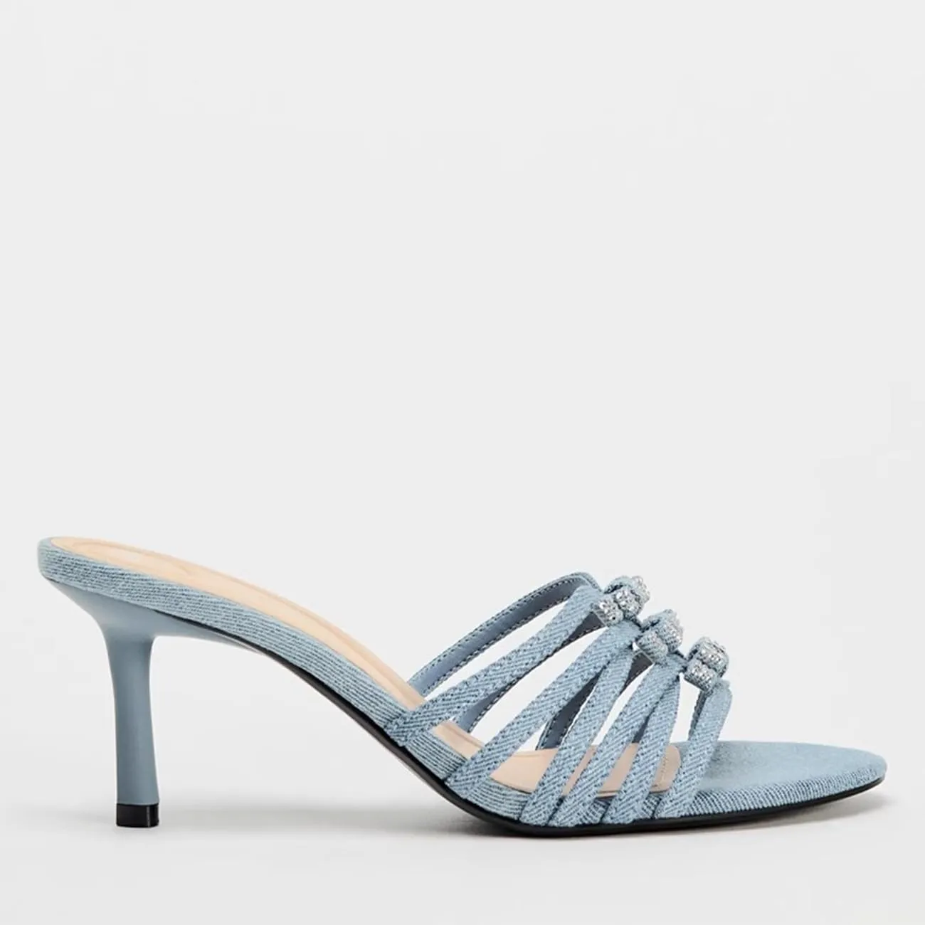 Womens Kitten Heels Bow Mesh Sandals