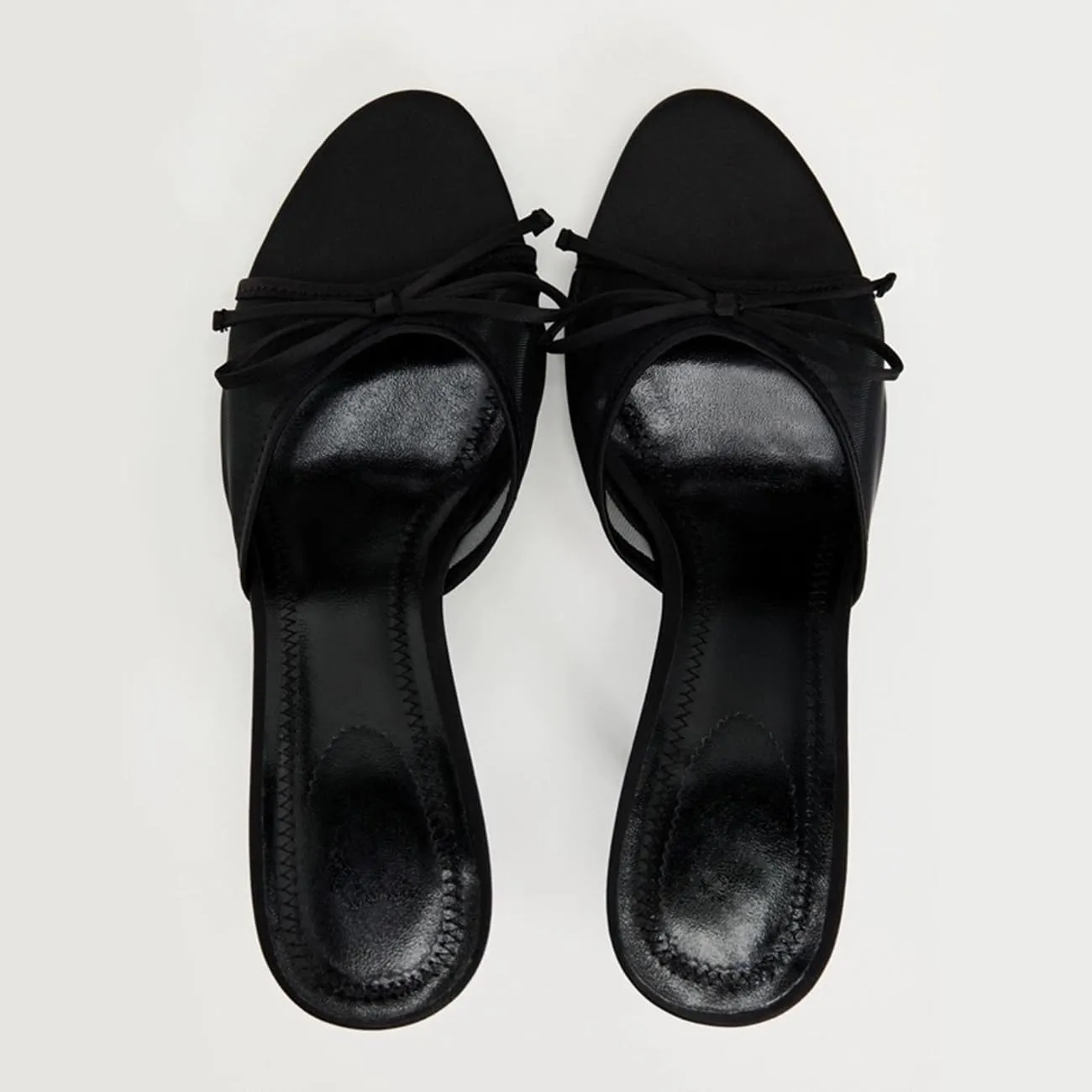 Womens Kitten Heels Bow Mesh Sandals