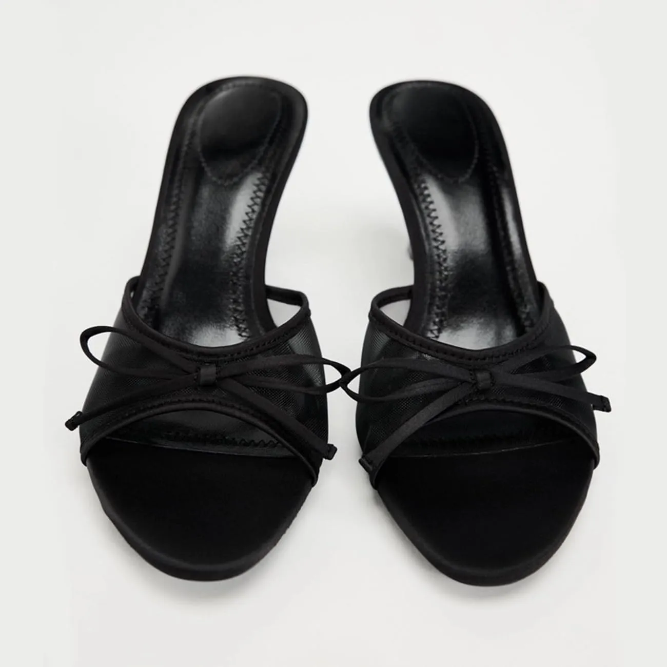 Womens Kitten Heels Bow Mesh Sandals