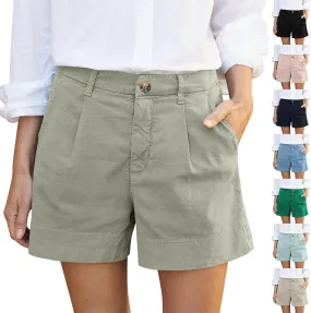 Womens Linen Shorts Casual Summer Lounge Shorts Lightweight Wide Leg Shorts with Pockets High Waisted Bermuda Shorts